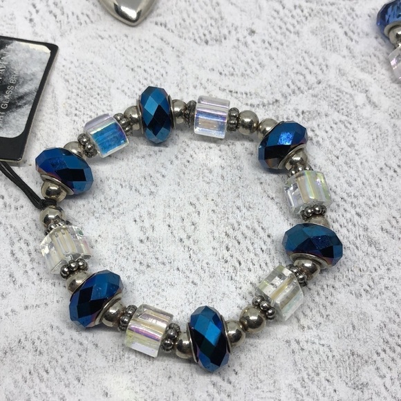 BUNDLE lot 3 art glass and crystal charm stretch bracelets small wrist size - Picture 3 of 6